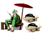 Costume de cosplay complet d'Urahara Kisuke (Bleach) : chapeau, sandales geta, kimono et perruque. 
