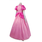 The Super Mario Bros Princess Peach Toadstool Cosplay Costume Pink Dress