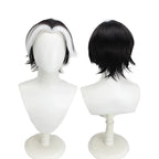 Perruque cosplay Husk de Hazbin Hotel, cheveux noirs et blancs à pointes relevées 