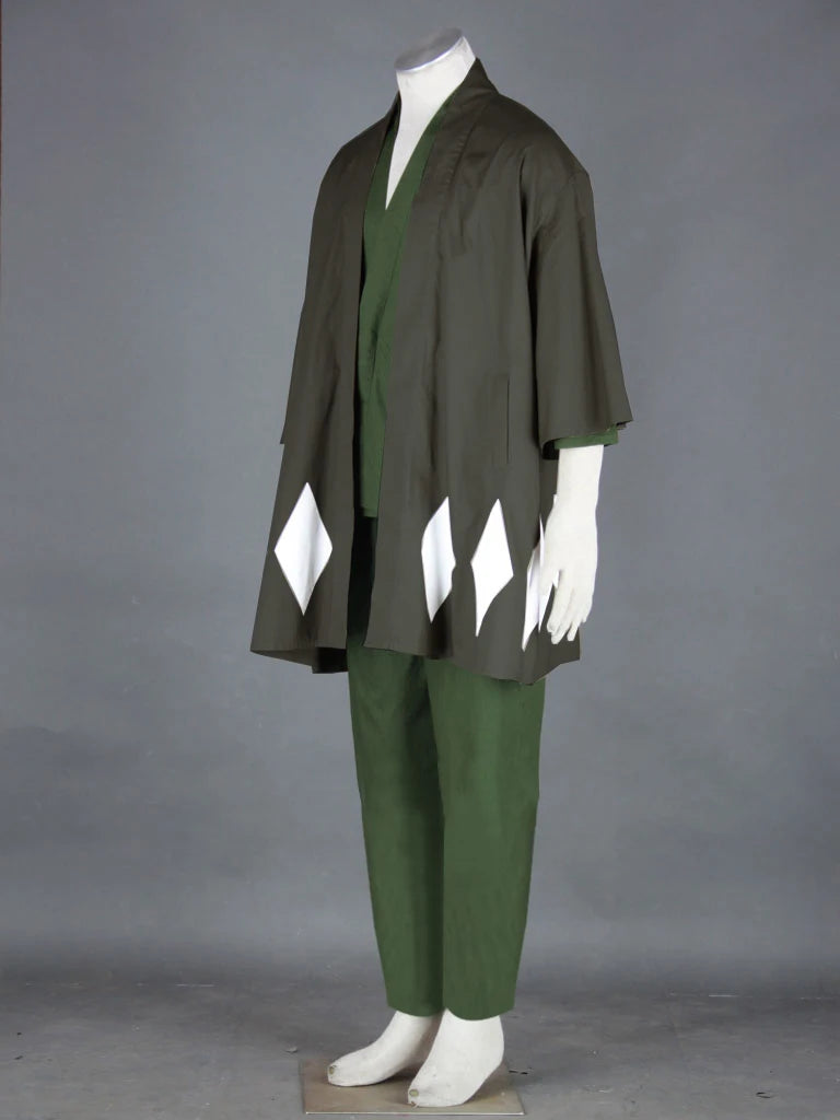 Costume de cosplay complet d'Urahara Kisuke (Bleach) : chapeau, sandales geta, kimono et perruque. 
