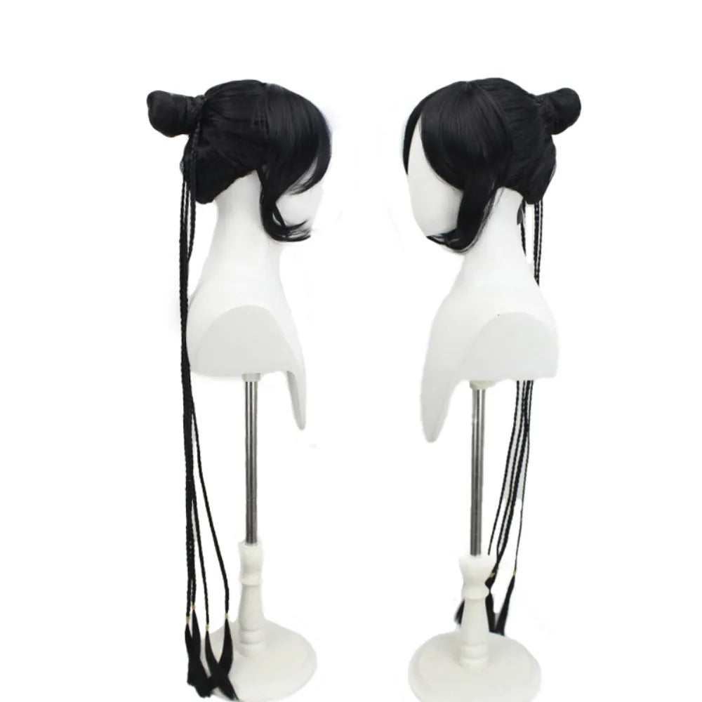 Final Fantasy X Lulu Cosplay Wig Black Four Long Braids Hair