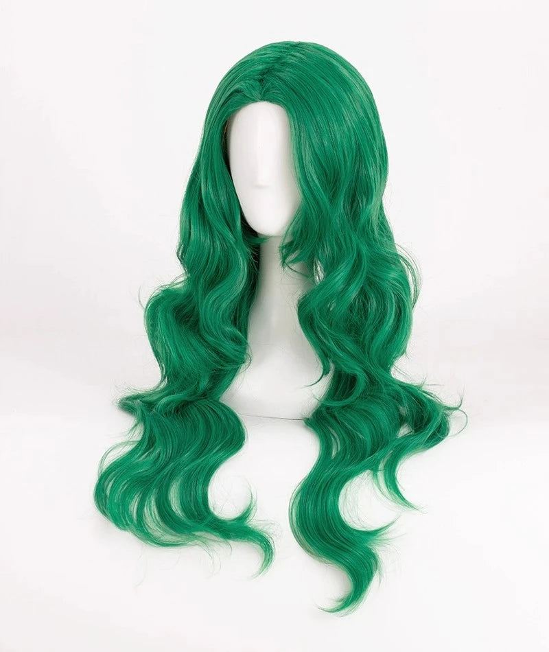 Perruque de cosplay Sailor Moon Neptune Michiru verte longue et ondulée avec raie au milieu 