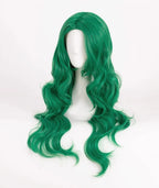 Perruque de cosplay Sailor Moon Neptune Michiru verte longue et ondulée avec raie au milieu 