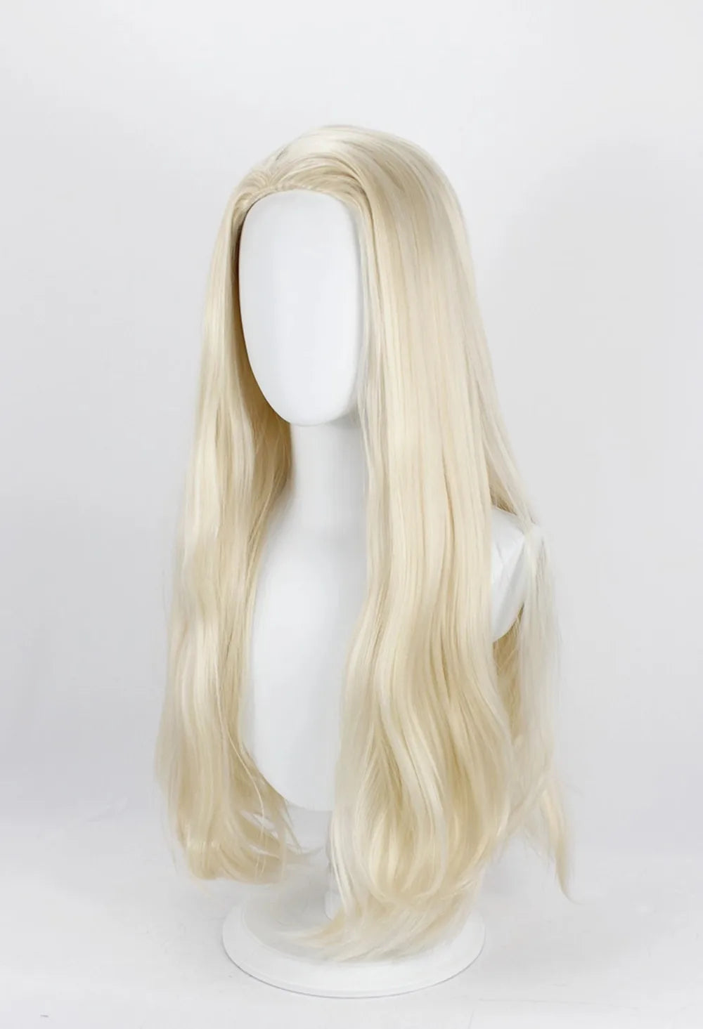 Perruque de cosplay Lucius Malfoy, blonde, longue et ondulée, beige 