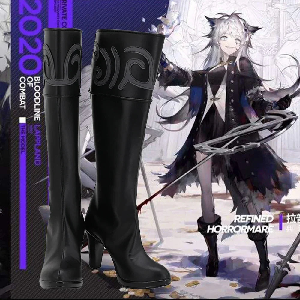 Arknights Lappland Cosplay Shoes Black High Heel Boots