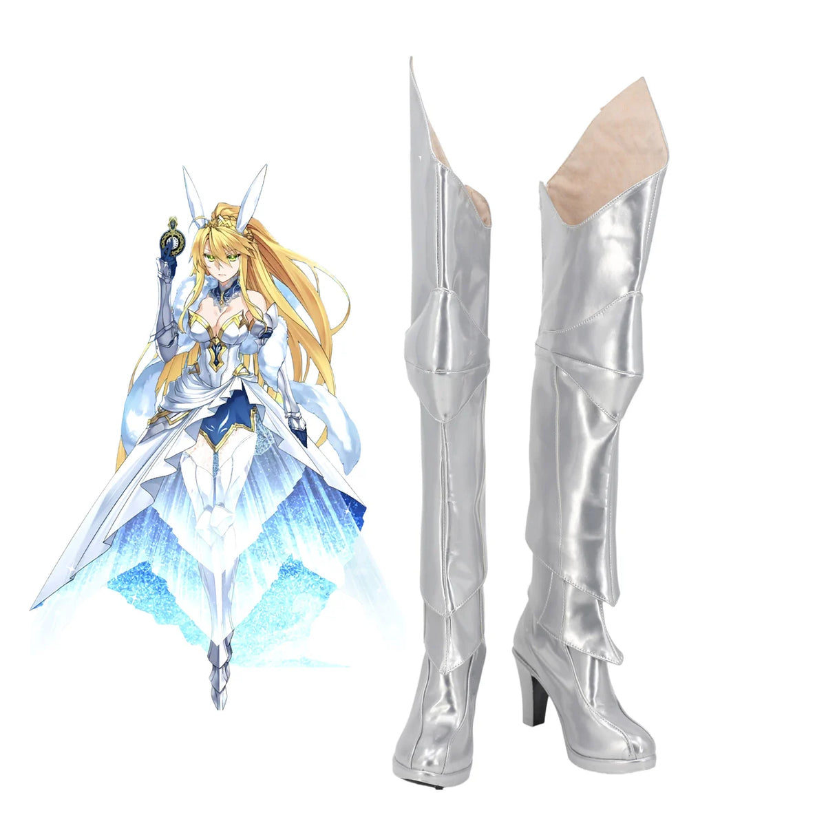Fate Grand Order Artoria Pendragon Cosplay Shoes Silver Long Boots