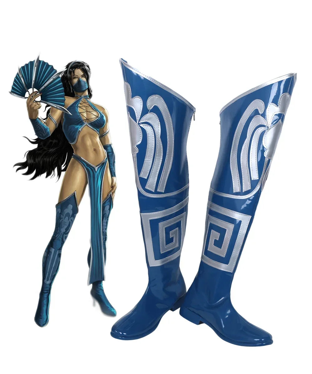 Mortal Kombat Princess Kitana Cosplay Boots Blue Shoes Custom Made