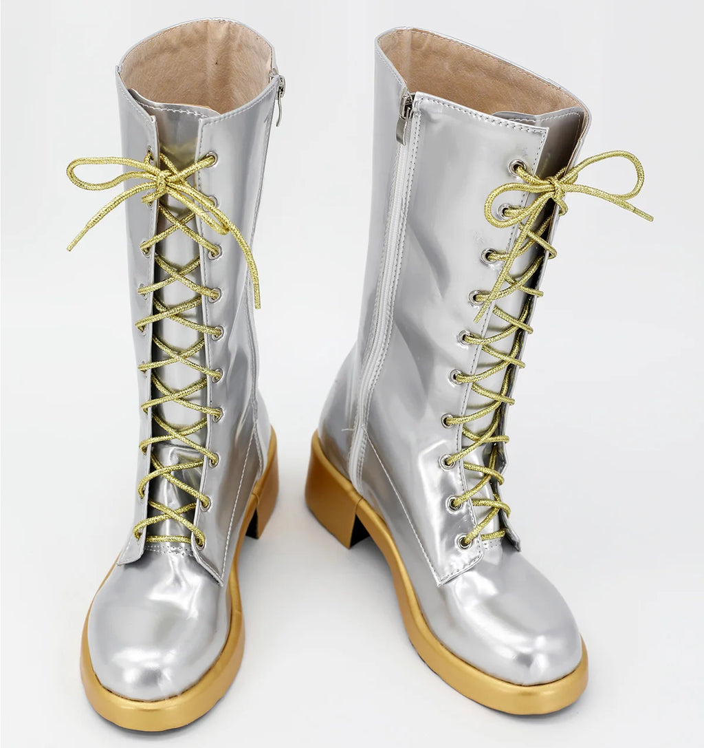 KPop Demon Hunters Zeoy Cosplay Shoes Silver Boots Custom Made Any Size