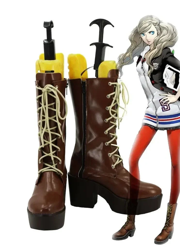 Persona5 Anne Takamaki Cosplay Boots Brown Shoes