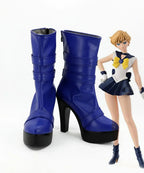 Sailor Moon Uranus Cosplay Boots Blue High Heel Shoes
