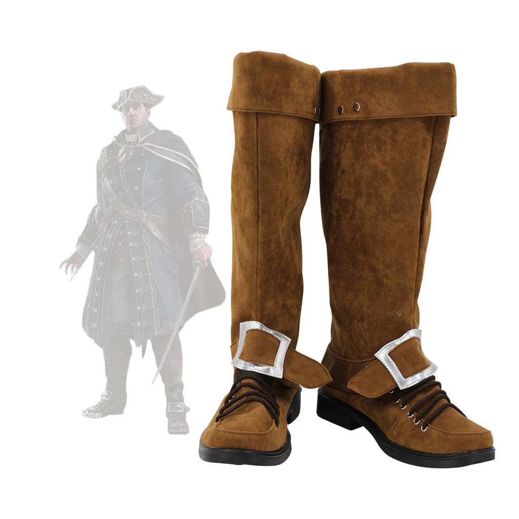 Assassin's Creed Haytham Kenway Cosplay Shoes Brown Boots Custom Made