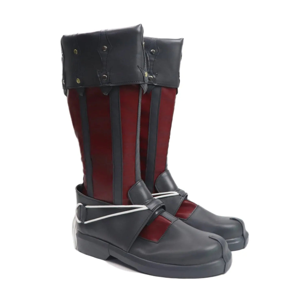 Baldur's Gate 3 Raphael Cosplay Boots Tiefling Demon Custom Made Shoes in black and red with leather straps and knee high design