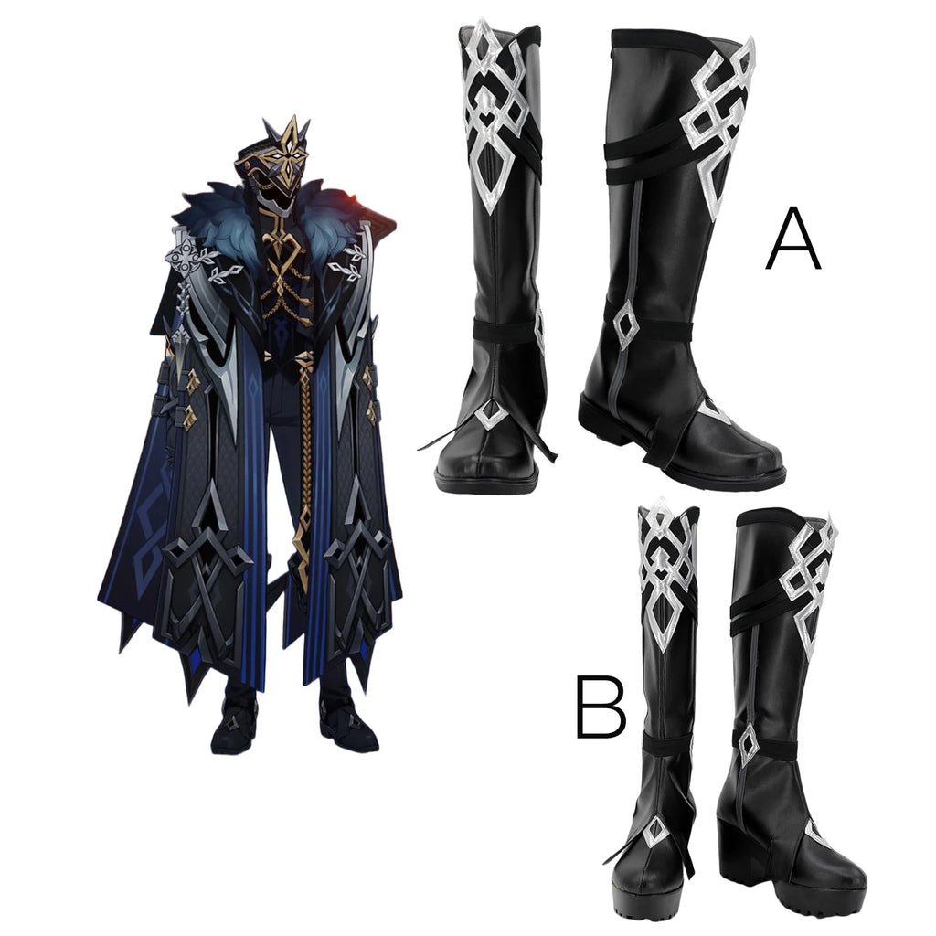 Genshin Impact Fatui Harbinger Capitano Cosplay Chaussures Bottes en cuir sur mesure