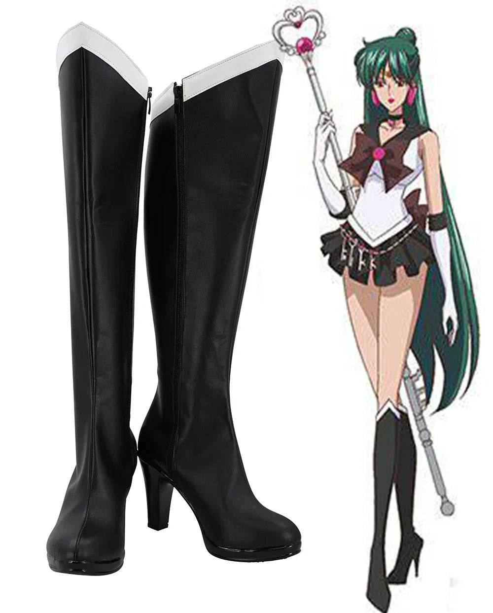 Sailor Moon Meiou Setsuna Cosplay Boots Black High Heel Shoes