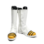Dragon Ball Vegeta Cosplay Boots White Shoes Custom Made featuring white knee high boots with yellow and black striped toes for anime cosplay