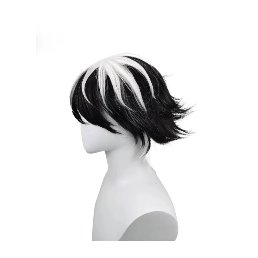 Perruque cosplay Fate Charlemagne en fibre résistante à la chaleur, cheveux noirs et blancs 