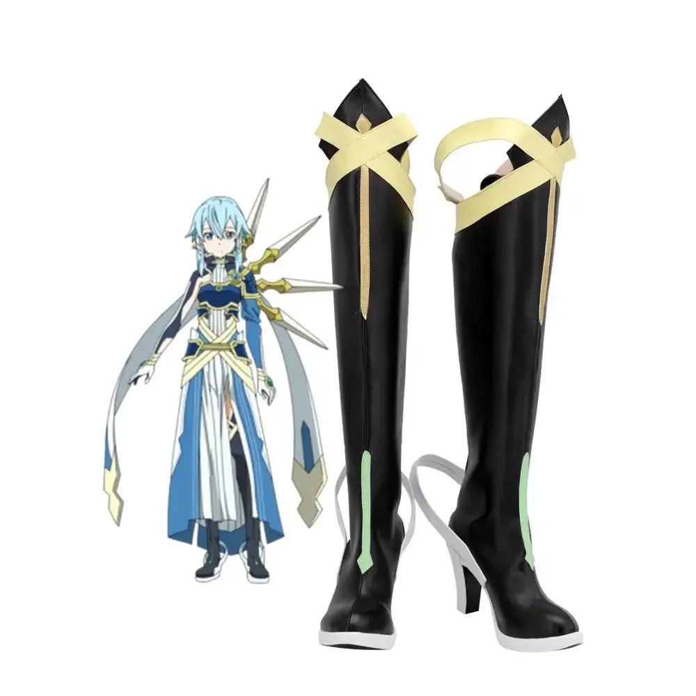 Sword Art Online Asada Shino Cosplay Boots High Heel Black Shoes