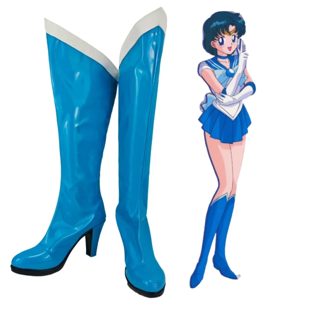 Bottes de cosplay Sailor Moon Mercury Ami Mizuno, chaussures sur mesure 