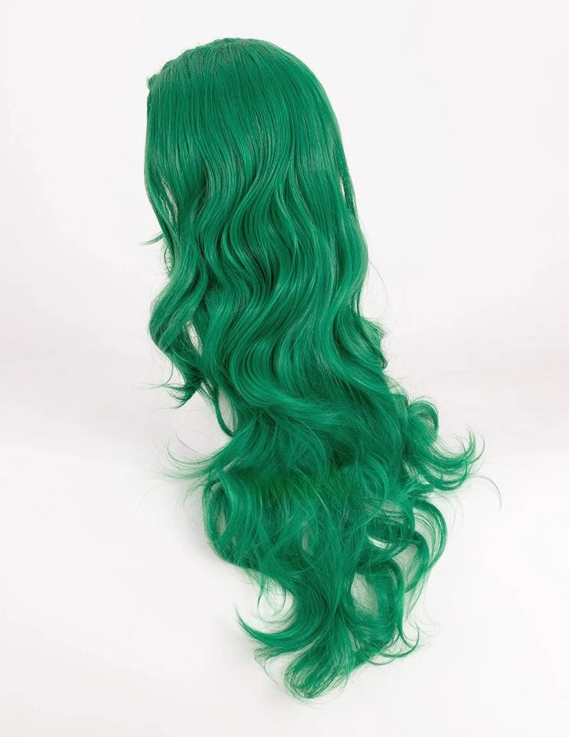 Perruque de cosplay Sailor Moon Neptune Michiru verte longue et ondulée avec raie au milieu 