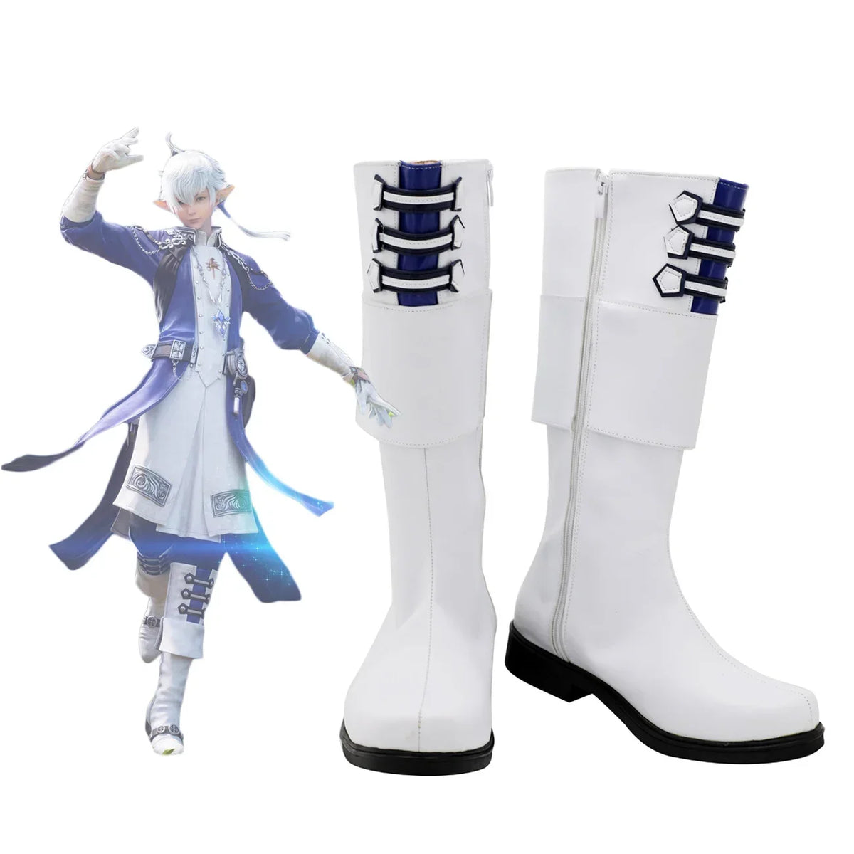 Final Fantasy 14 Alphinaud Cosplay Boots White Shoes