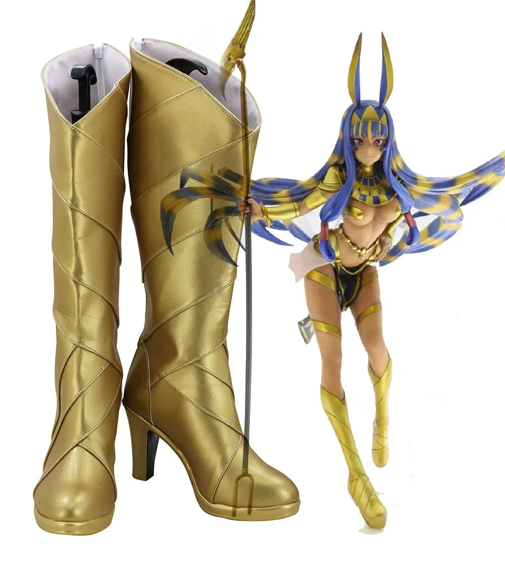 Bottes de cosplay Nitocris de Fate Grand Order (FGO) à talons hauts dorés, faites sur mesure