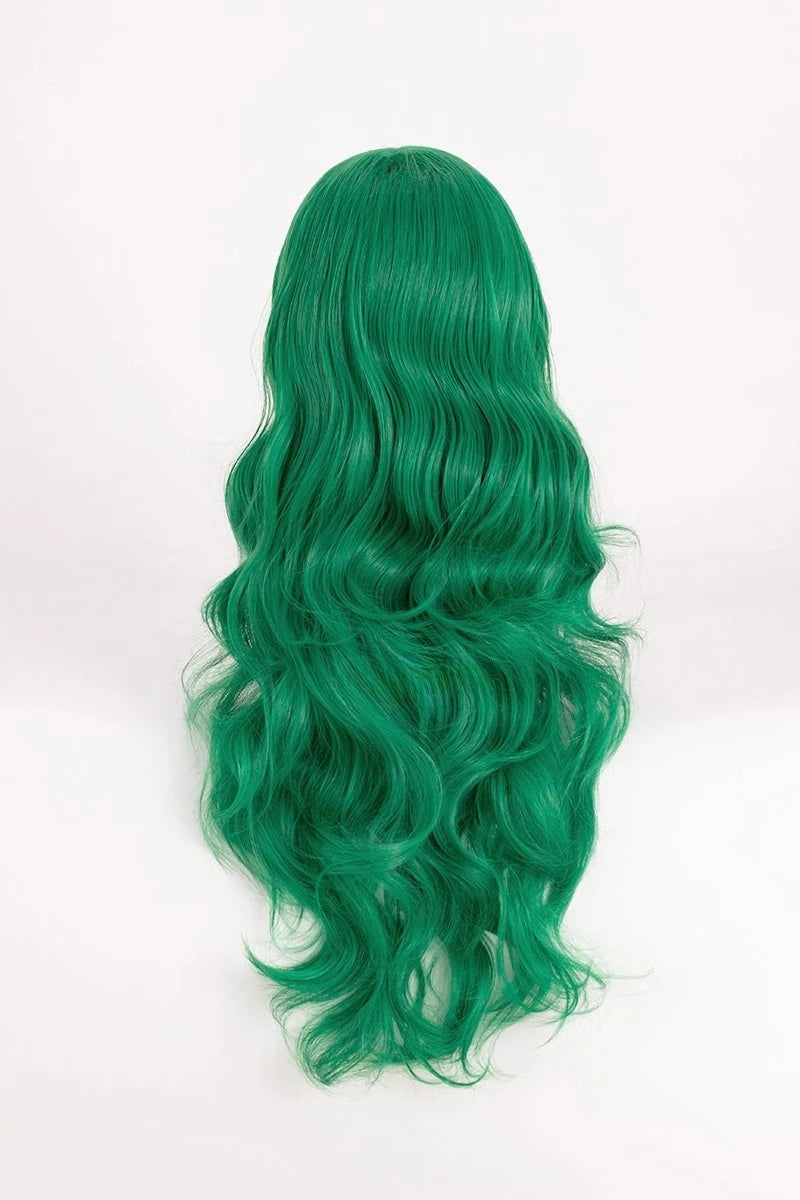 Perruque de cosplay Sailor Moon Neptune Michiru verte longue et ondulée avec raie au milieu 