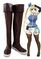 Fairy Tail Lucy Cosplay Shoes Brown Long Boots Custom Made