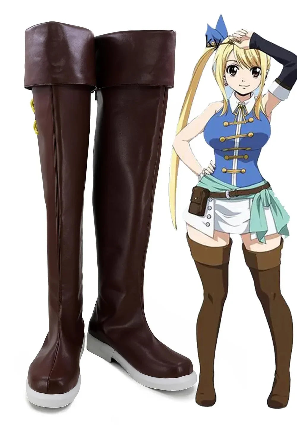 Fairy Tail Lucy Cosplay Long Boots Brown Shoes