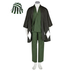 Costume de cosplay complet d'Urahara Kisuke (Bleach) : chapeau, sandales geta, kimono et perruque. 