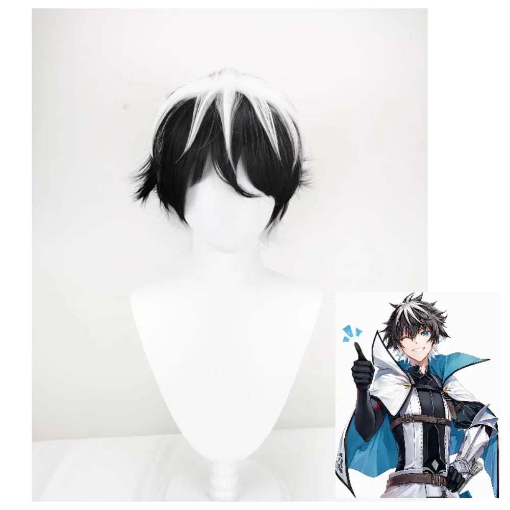 Perruque cosplay Fate Charlemagne en fibre résistante à la chaleur, cheveux noirs et blancs 