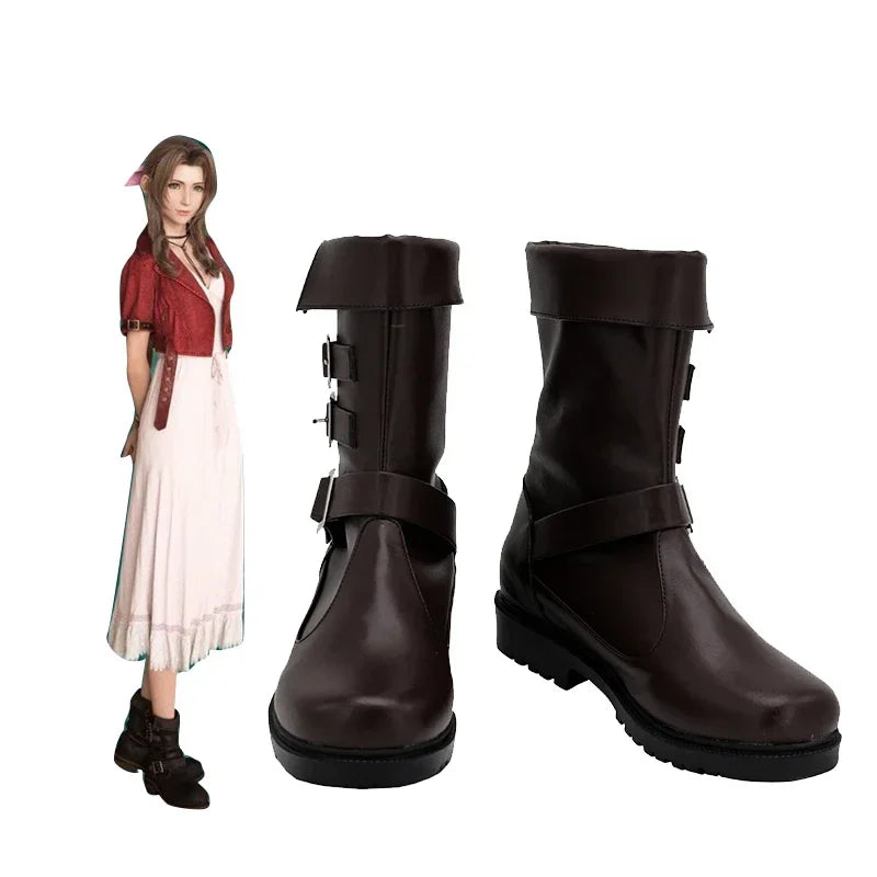 Final Fantasy VII Remake Aerith Gainsborough Cosplay Boots Brown Shoes