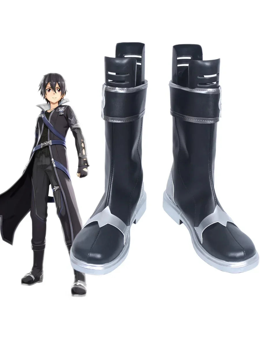 Sword Art Online Kirito Cosplay Boots SAO Hollow Realization Black Shoes