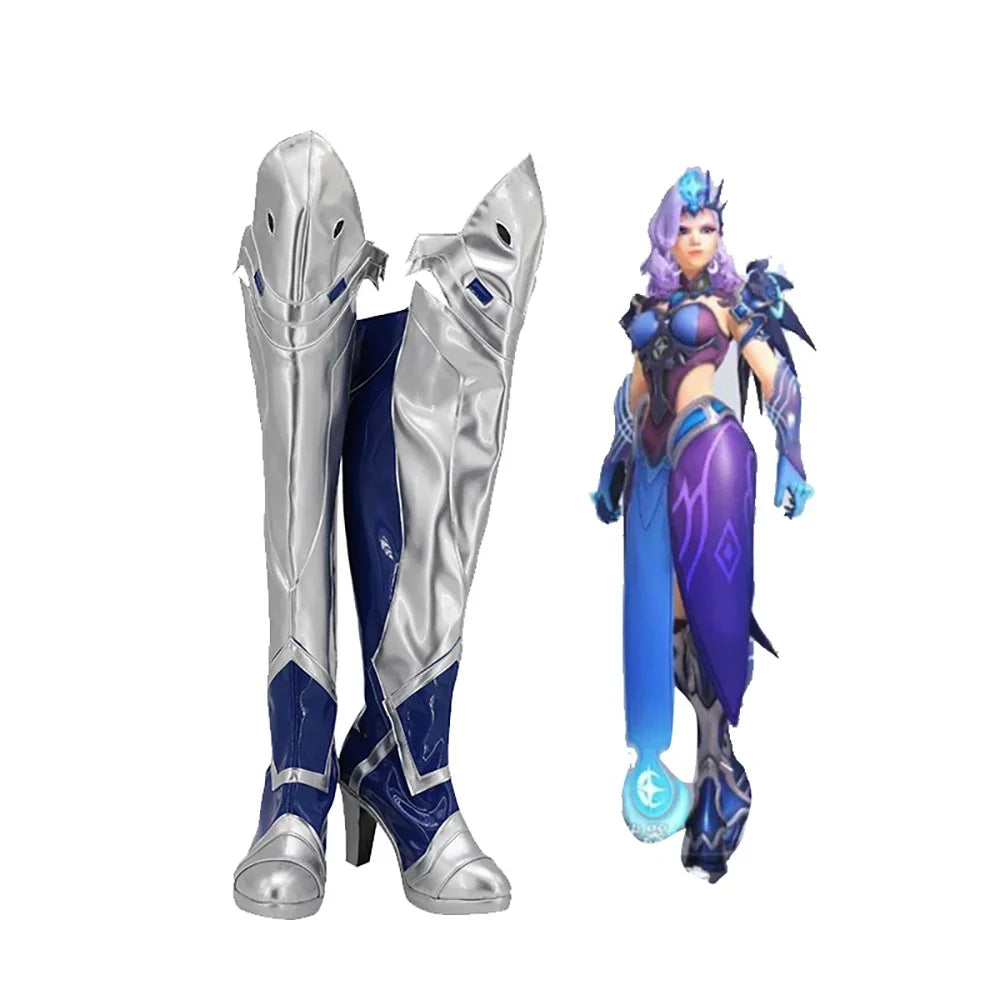 Overwatch Mercy Angela Ziegler Cosplay Boots High Heel Silver Shoes