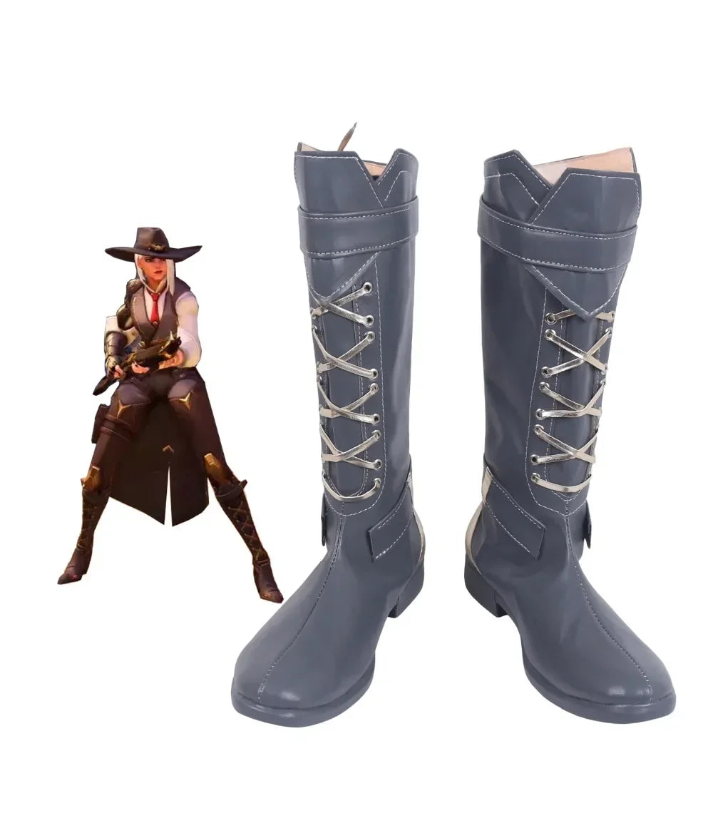 Overwatch Ashe Elizabeth Cosplay Boots Caledonia Calamity Grey Shoes