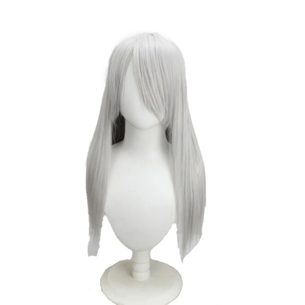 Perruque de cosplay de Jushiro Ukitake (Bleach) - Cheveux longs, gris argenté et raides 