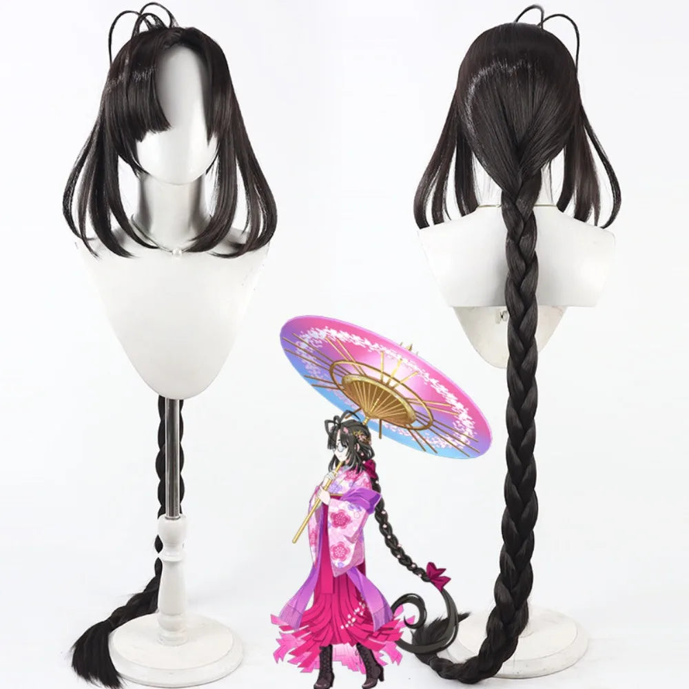 FGO Ono no Komachi Cosplay Wig Long Braids Dark Brown Hair