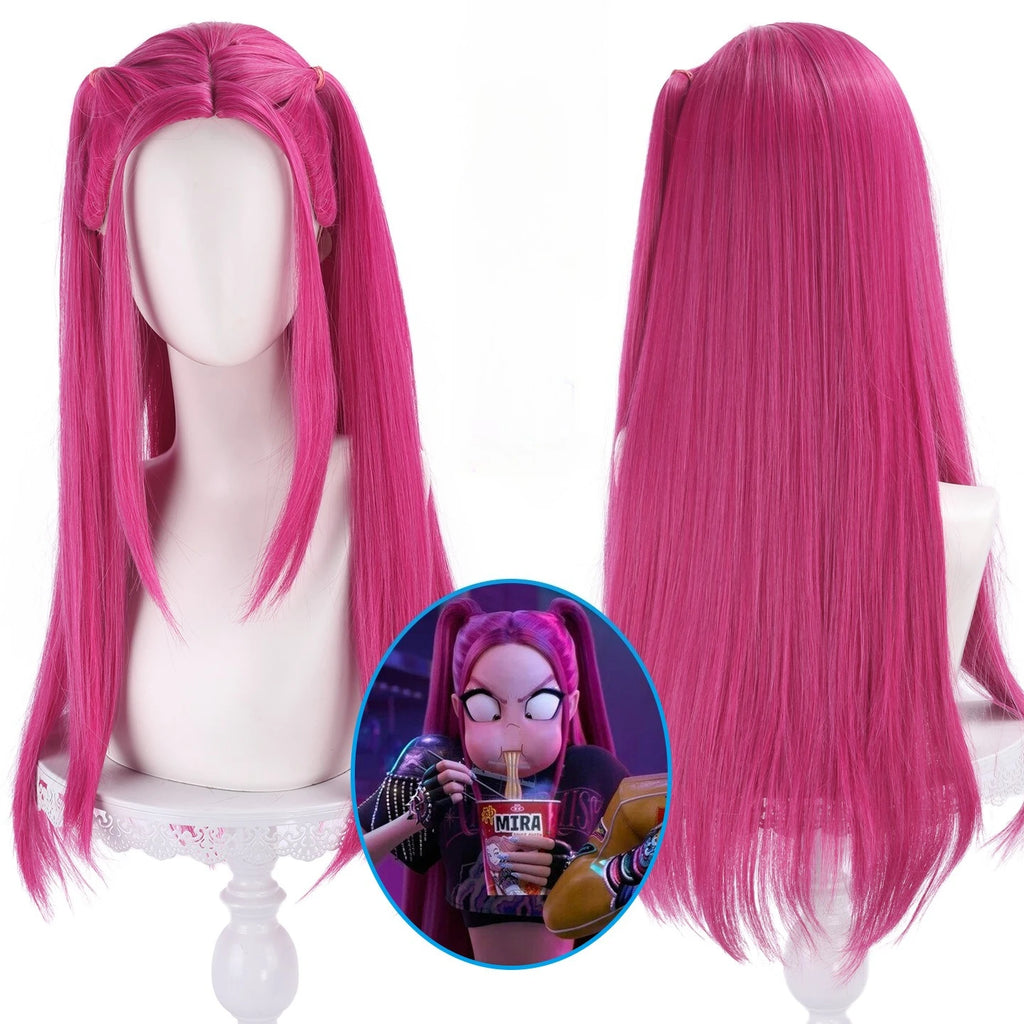 KPOP Demon Hunters Girl Group Ramie Cosplay Wig 70cm Pink Hair for Kids