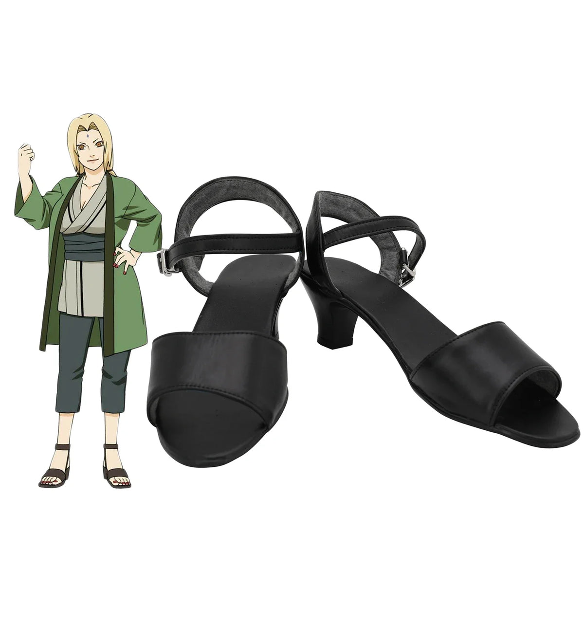 Naruto Tsunade Cosplay Sandals High Heel Black Shoes