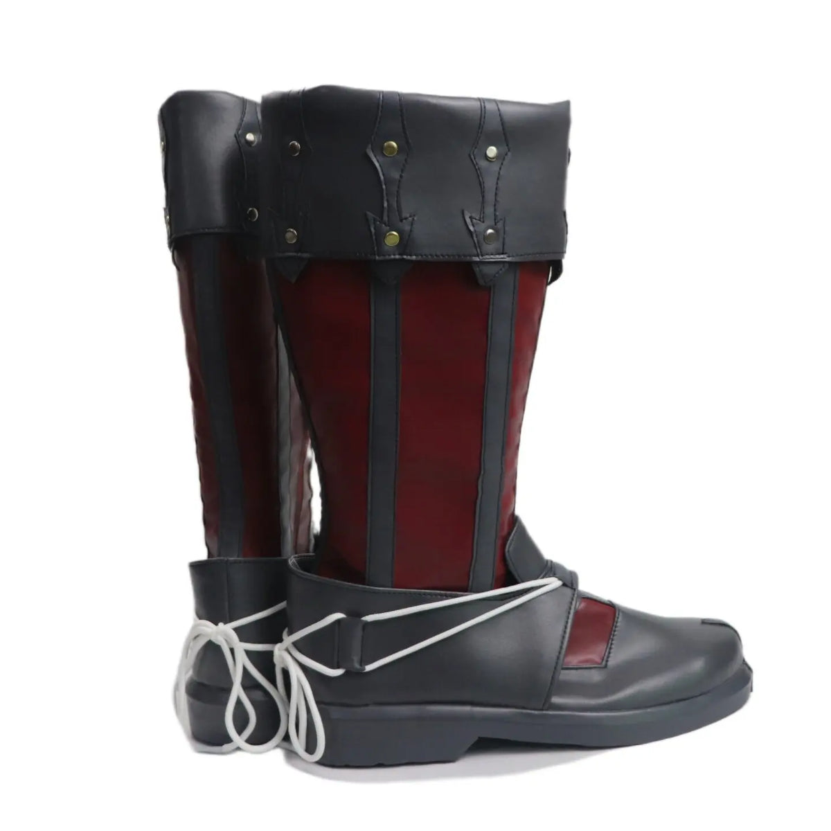 Baldur's Gate 3 Raphael Cosplay Boots Tiefling Demon Custom Made Shoes black and red leather boots with white laces and raised cuffs