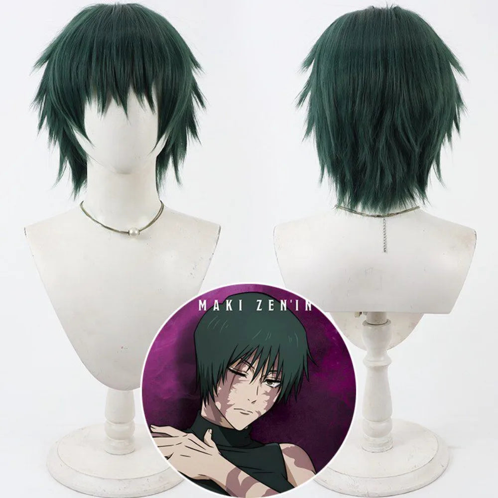 Jujutsu Kaisen Zenin Maki Cosplay Wig Season 3 Dark Green Short Hair