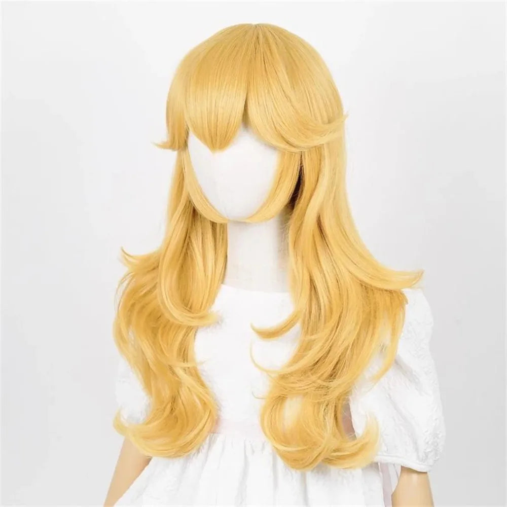 The Super Mario Bros Princess Peach Cosplay Wig Layered Wavy Long Hair with Crown