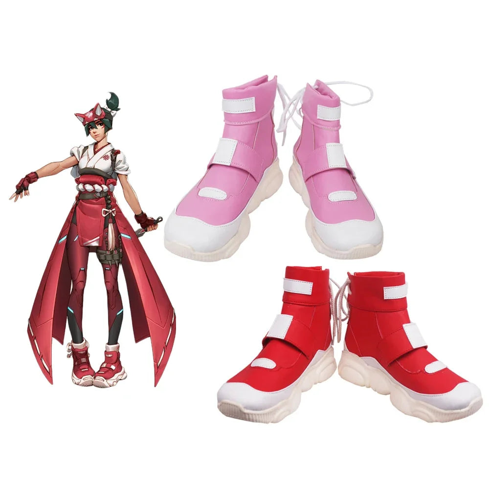 Overwatch 2 Kiriko Cosplay Boots Pink Red Shoes Custom Made
