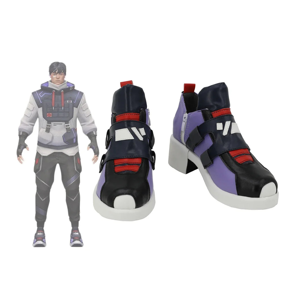 Bottes en cuir personnalisées pour cosplay de l'agent Iso de VALORANT 