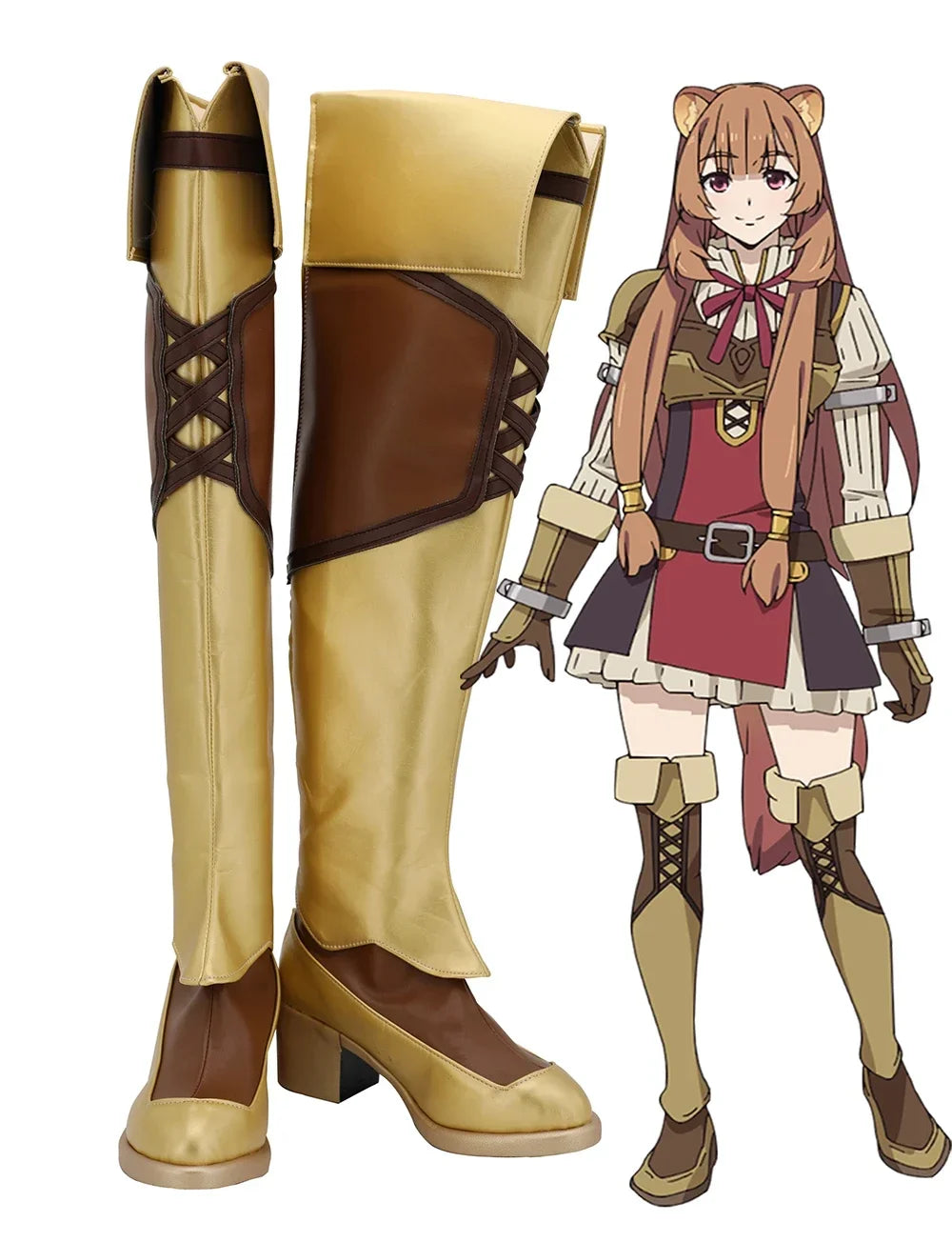 The Rising of the Shield Hero Raphtalia Cosplay Boots Custom Made Brown Long Shoes