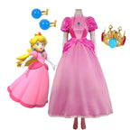 The Super Mario Bros Princess Peach Toadstool Cosplay Costume Pink Dress