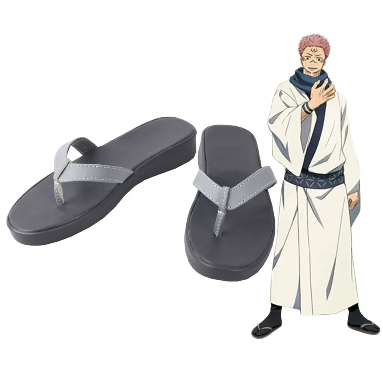 Jujutsu Kaisen Ryomen Sukuna Cosplay Shoes Grey Sandals Custom Made