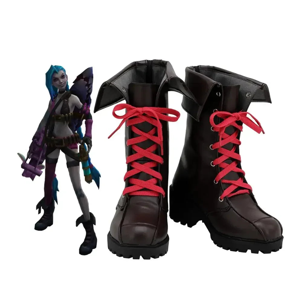 LOL Jinx Cosplay Boots Brown Shoes Custom Made