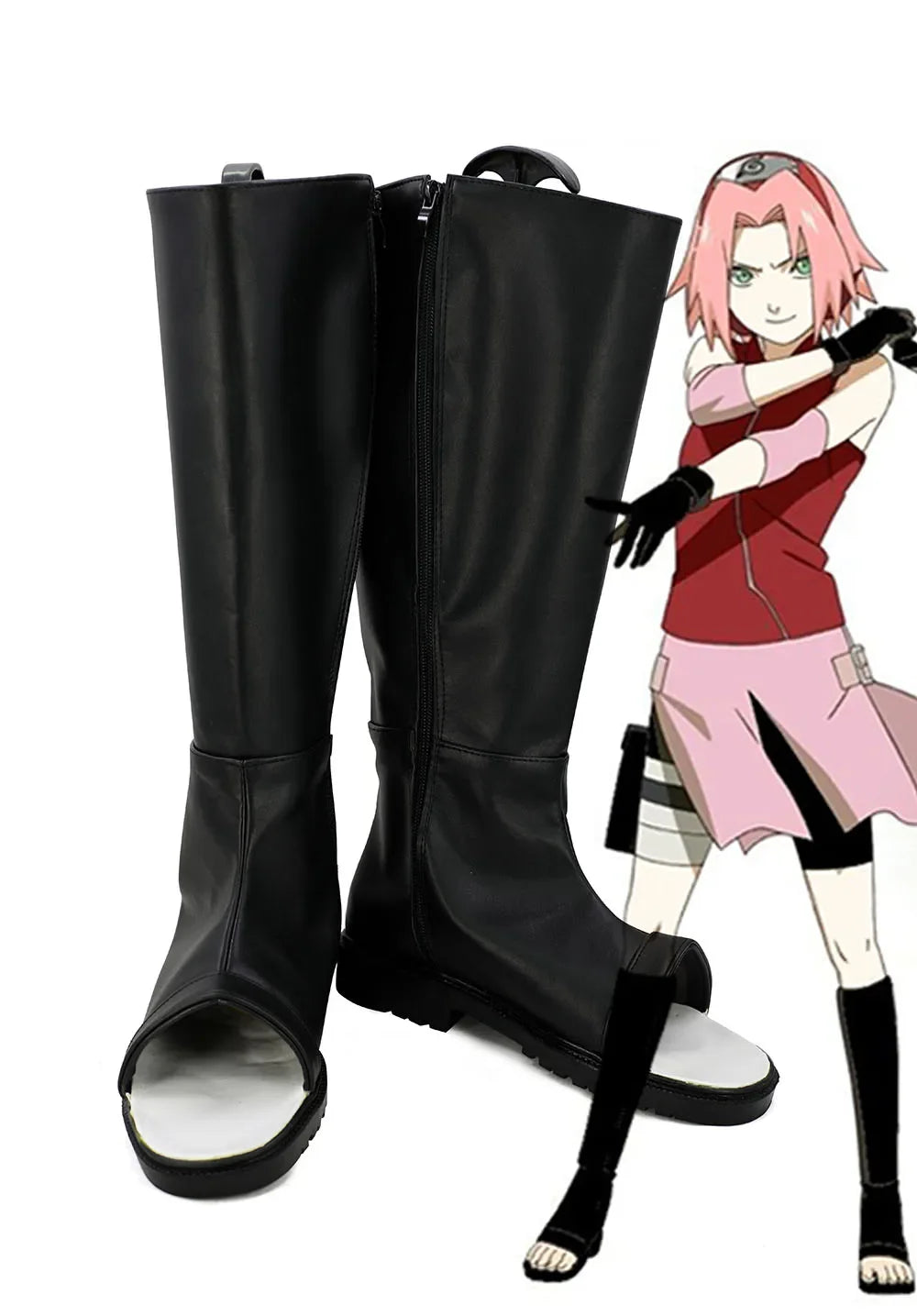 Naruto Haruno Sakura Cosplay Boots Black Leather Shoes