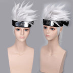 Naruto Hatake Kakashi Cosplay Wig Spiky Updo Silver Hair with Headband