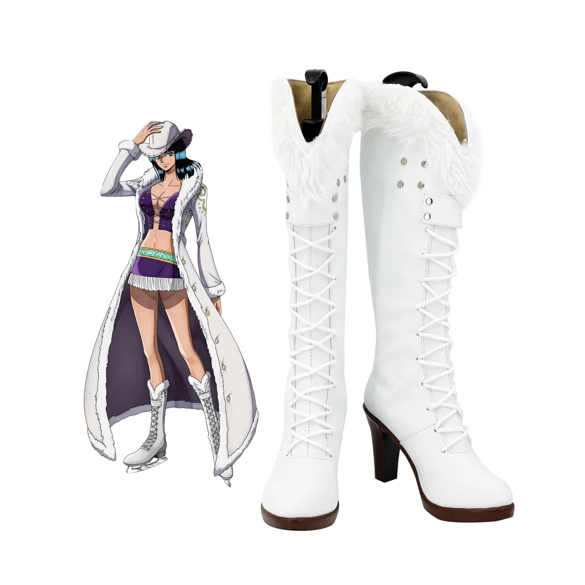 One Piece Nico Robin Cosplay Boots Updated White Shoes High Heel